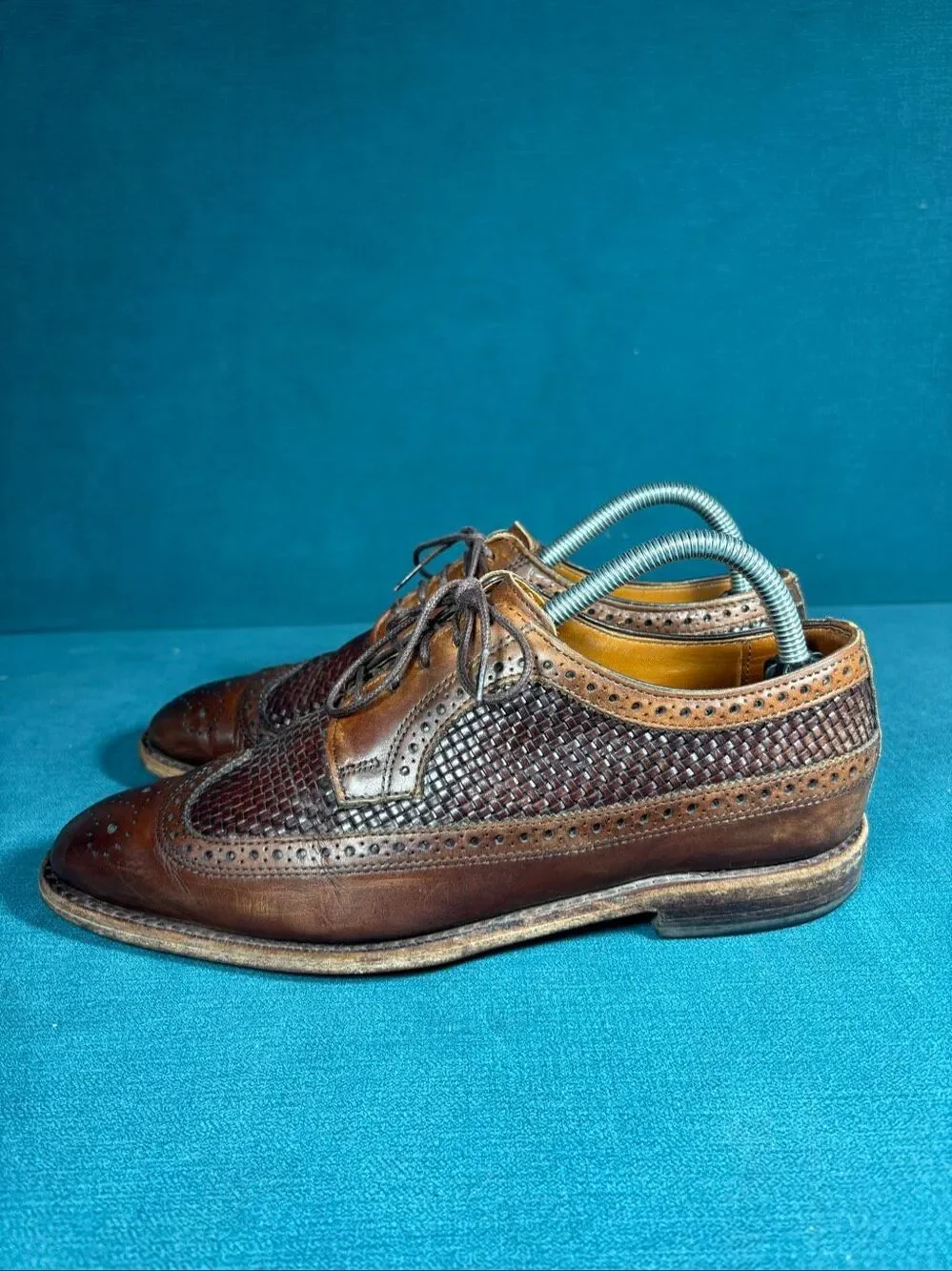 Allen Edmonds Woven Broadstreet Brown Leather Woven Wingtip Oxfords Men's 7.5 D